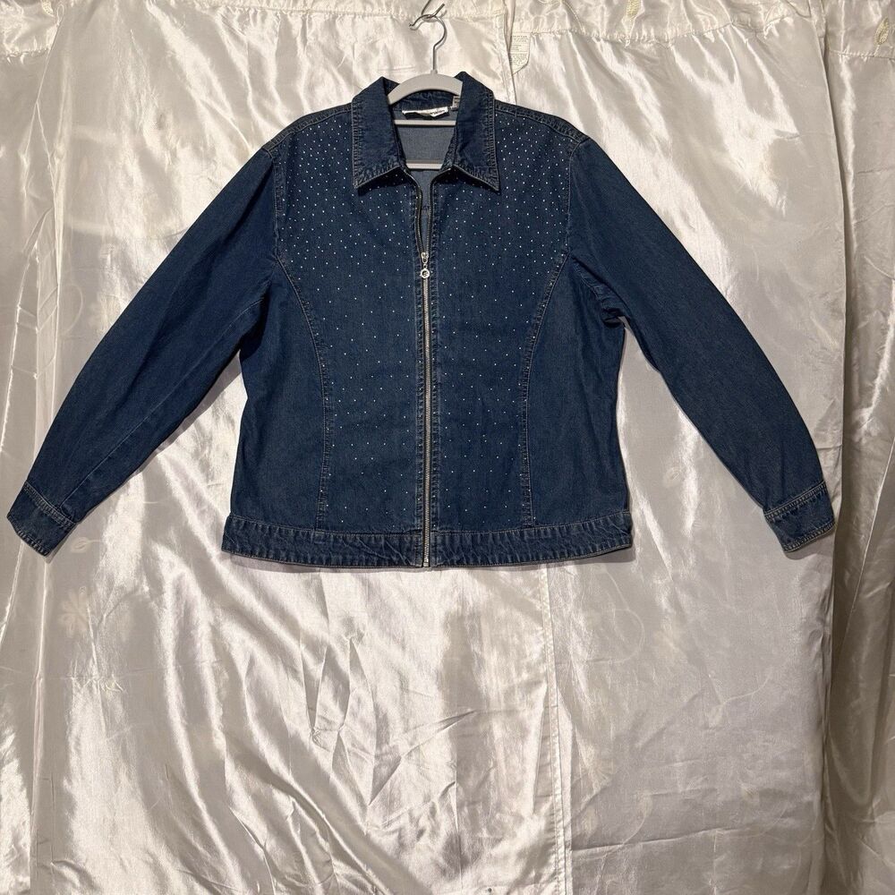 Cathy Daniels Women's Embellished Sparkle Denim Jacket Western Stretch Sz Large